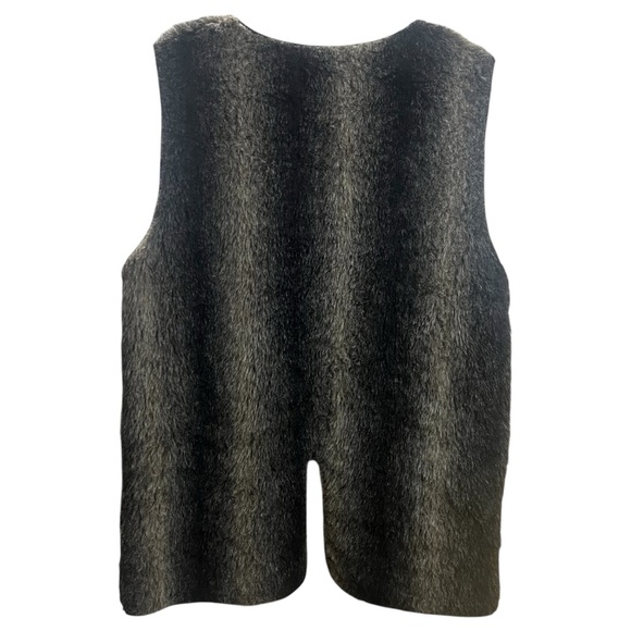 Vintage Black Gray Brown Faux Fur Vest One Size Plus Size Tall Chunky Open Vest - Picture 2 of 10